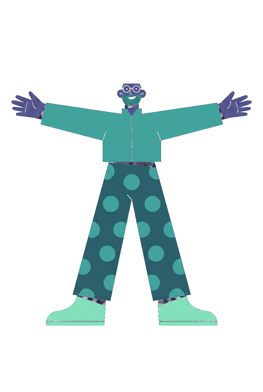 A Fluency AI character standing with arms open