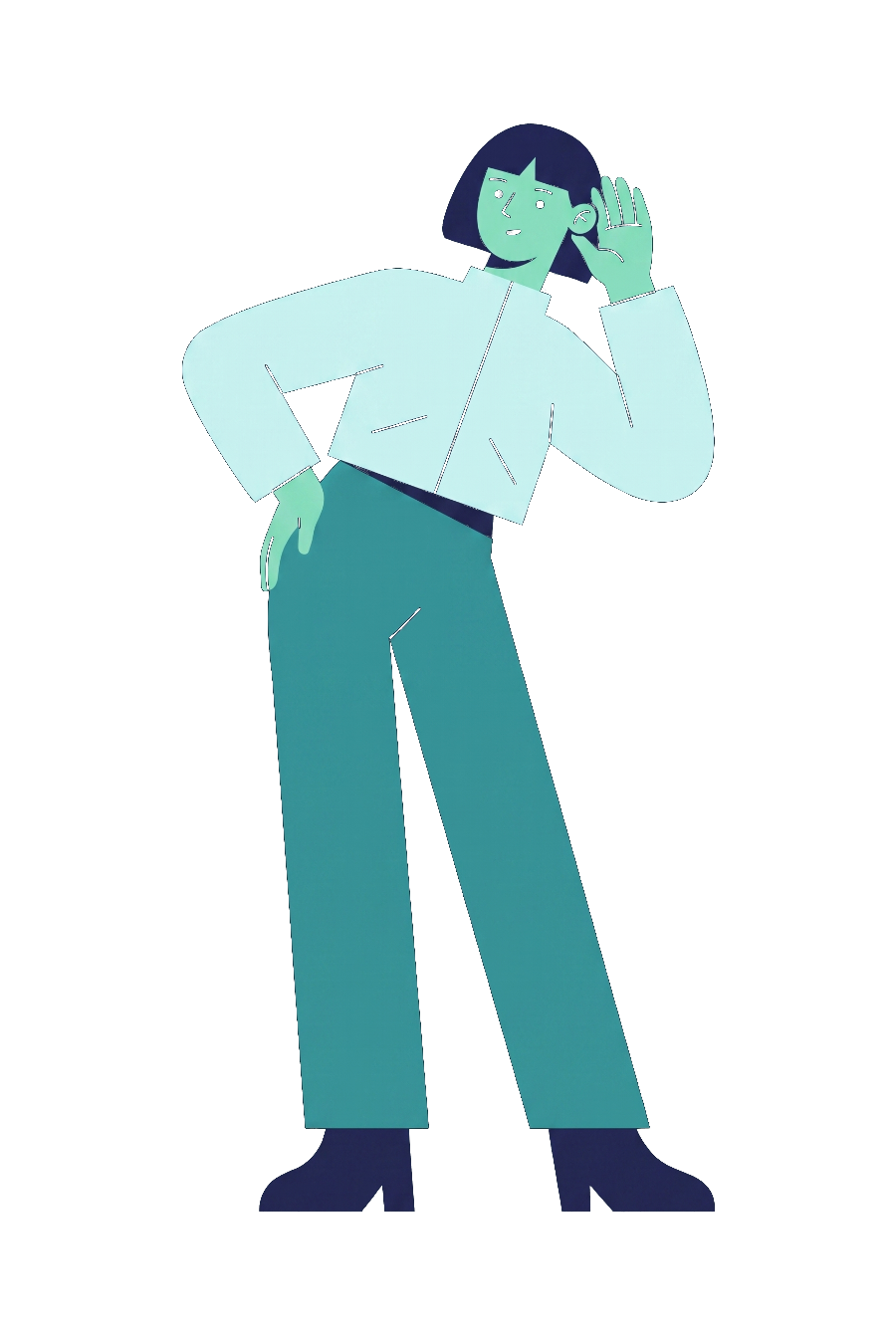 A Fluency AI character listening, head tilted